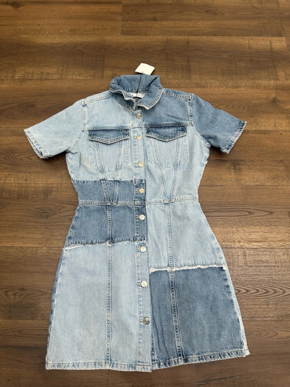 Zara Patchwork Light and Medium Blue Denim Mini Dress
